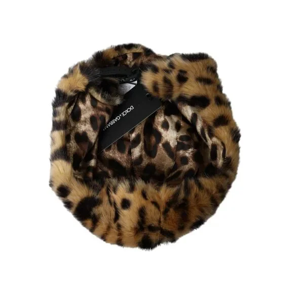 Dolce & Gabbana Brown Leopard Fur Women Bucket Hat Hats